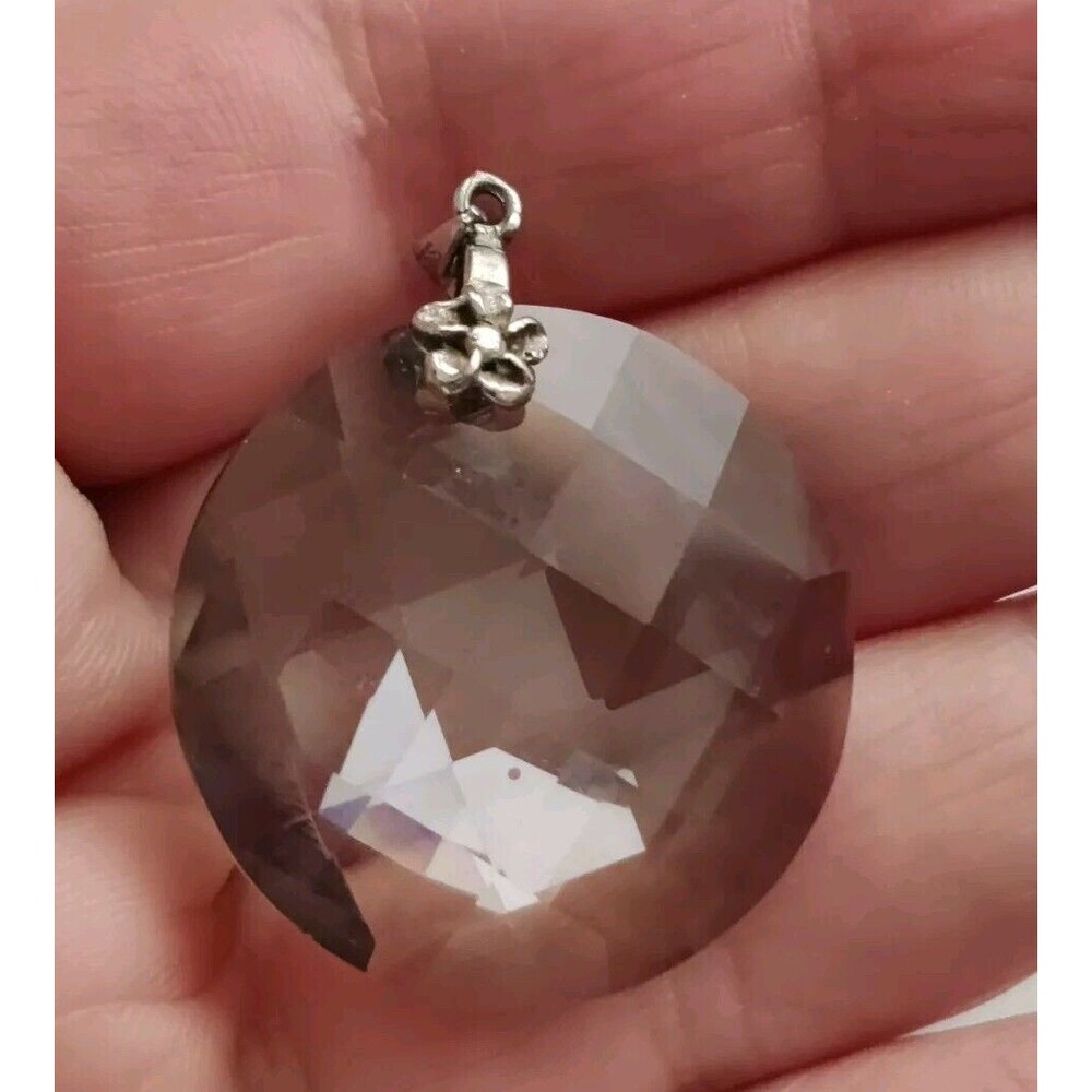 925 Sterling Silver Vintage Smoky Gray Quartz 1.5" Pendant
